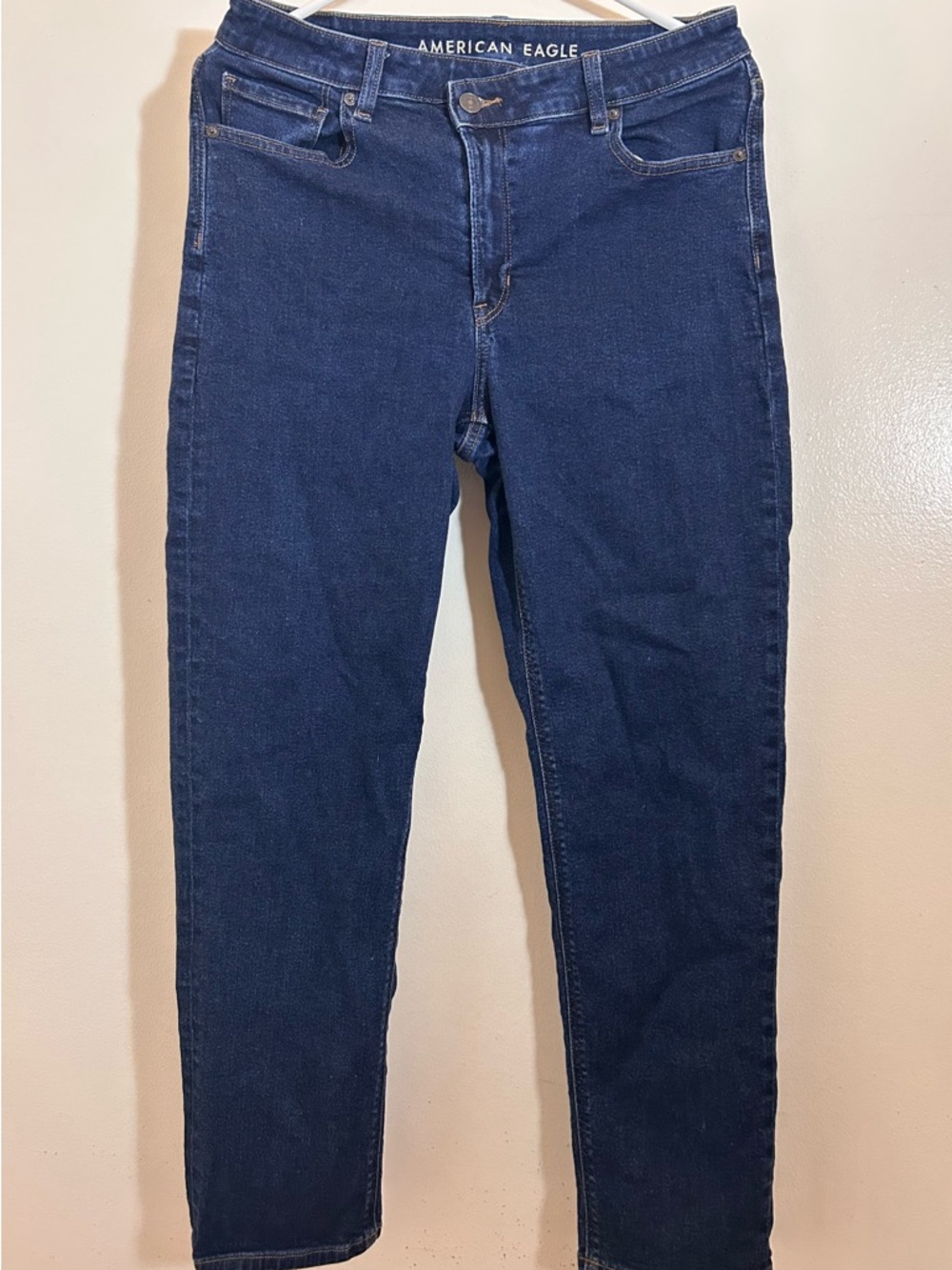 American Eagle Mom Jeans Size 8 Regular Stretch Indigo Dark Blue AE 5 Pocket Zip